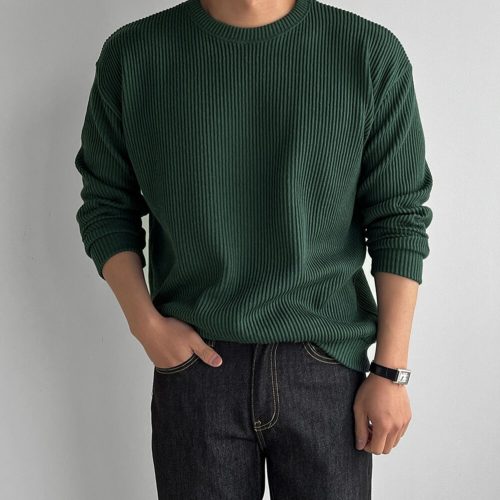 Ribbed Fabric Long Sleeve T-Shirt