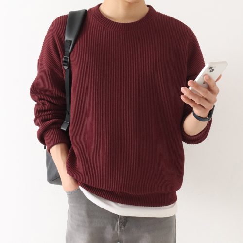 Ribbed Fabric Long Sleeve T-Shirt