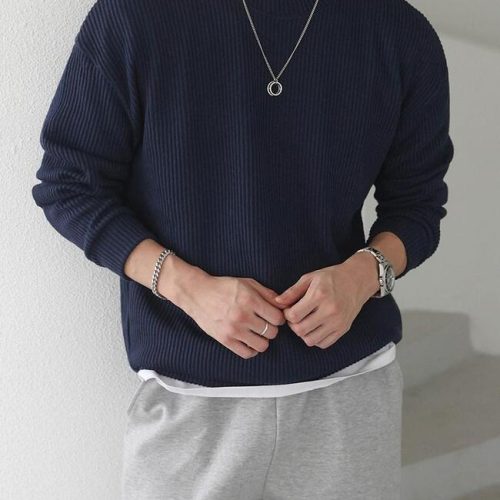 Ribbed Fabric Long Sleeve T-Shirt