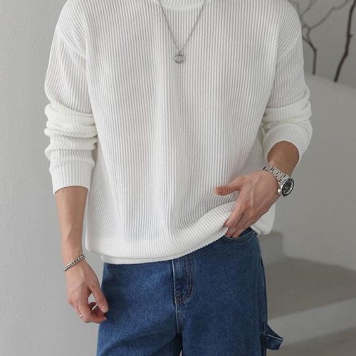 Ribbed Fabric Long Sleeve T-Shirt