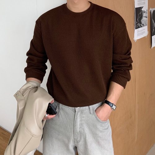 Ribbed Fabric Long Sleeve T-Shirt